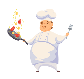 graphic of chef cooking food in a skillet