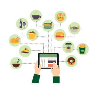 graphic of tablet being used to order food